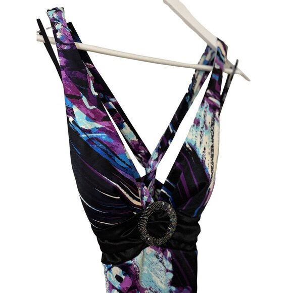 XOXO Womens Multicolor Maxi Dress Formal Gown Purple Black Medium - Picture 6 of 16